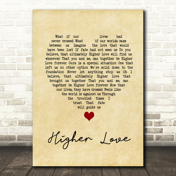 Three Legged Fox Higher Love Vintage Heart Song Lyric Music Print