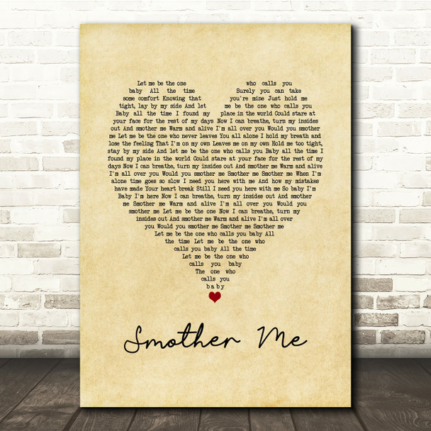 The Used Smother Me Vintage Heart Song Lyric Music Print