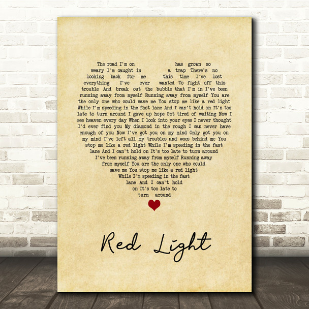 The Dualers Red Light Vintage Heart Song Lyric Music Print