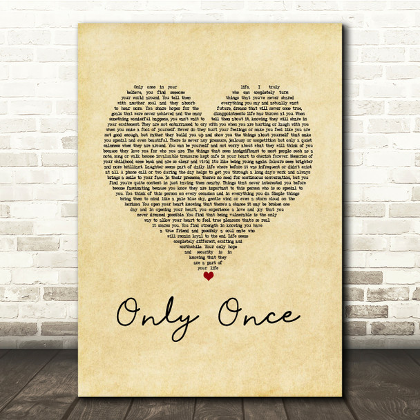Bob Marley Only Once Vintage Heart Song Lyric Music Print