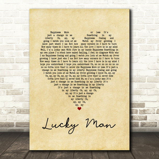 The Verve Lucky Man Vintage Heart Song Lyric Music Print