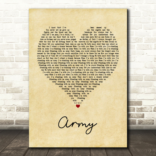 Ellie Goulding Army Vintage Heart Song Lyric Music Print