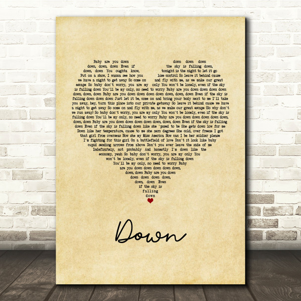 Jay Sean Down Vintage Heart Song Lyric Music Print