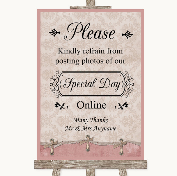 Pink Shabby Chic Don't Post Photos Online Social Media Personalized Wedding Sign