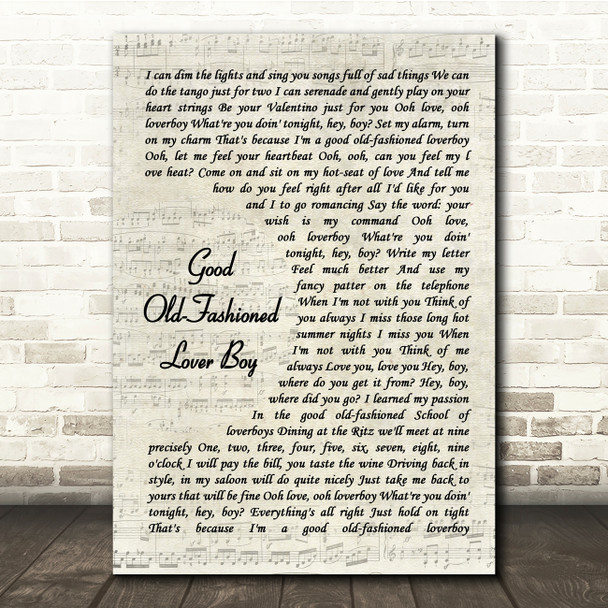 Queen Good Old-Fashioned Lover Boy Vintage Script Song Lyric Music Print