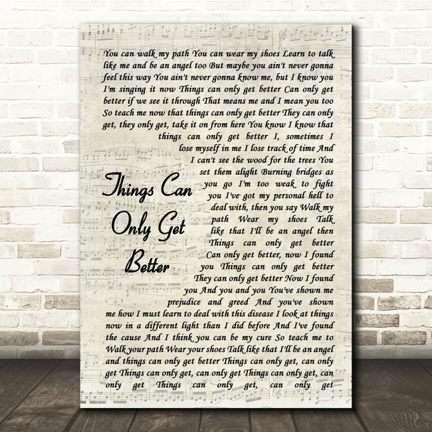 Dream Things Can Only Get Better Vintage Script Song Lyric Music Print