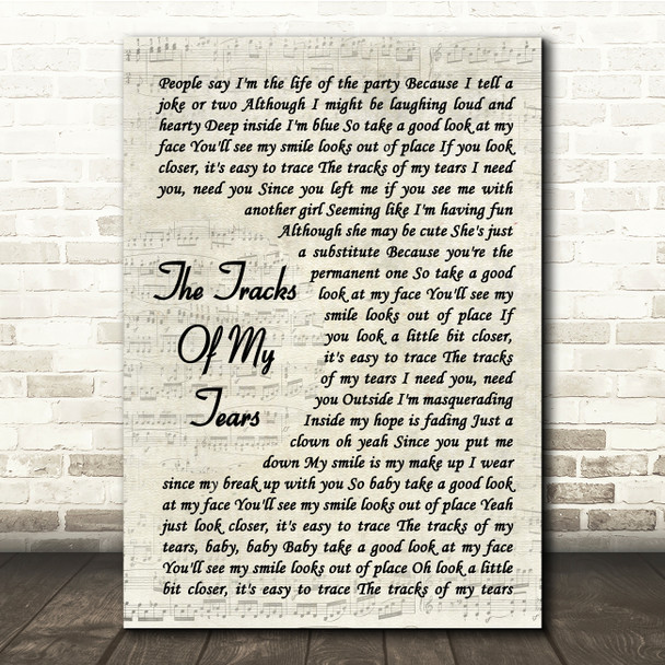 Smokey Robinson & The Miracles The Tracks Of My Tears Vintage Script Lyric Music Print