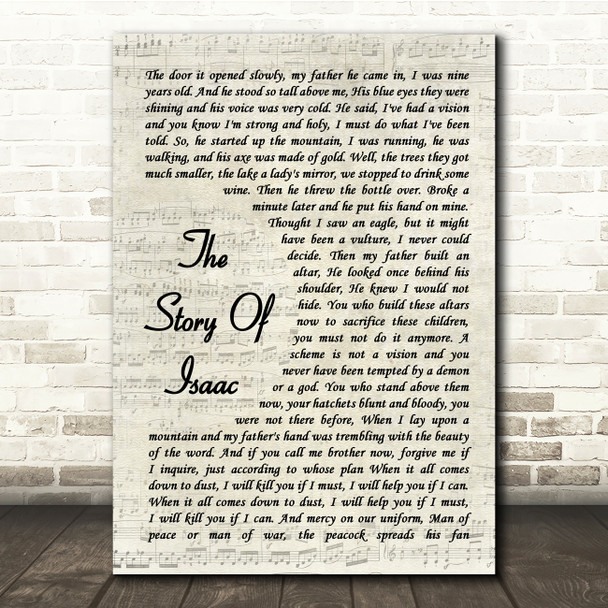 Leonard Cohen The Story Of Isaac Vintage Script Song Lyric Music Print