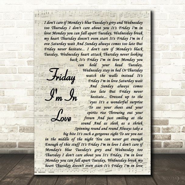The Cure Friday I'm In Love Vintage Script Song Lyric Music Print