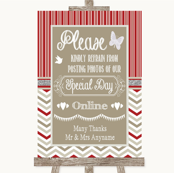 Red & Grey Winter Don't Post Photos Online Social Media Wedding Sign