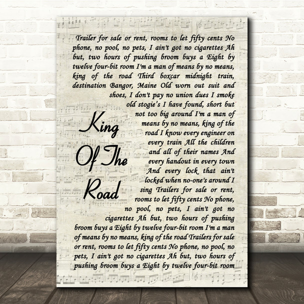 Roger Miller King Of The Road Vintage Script Song Lyric Music Print
