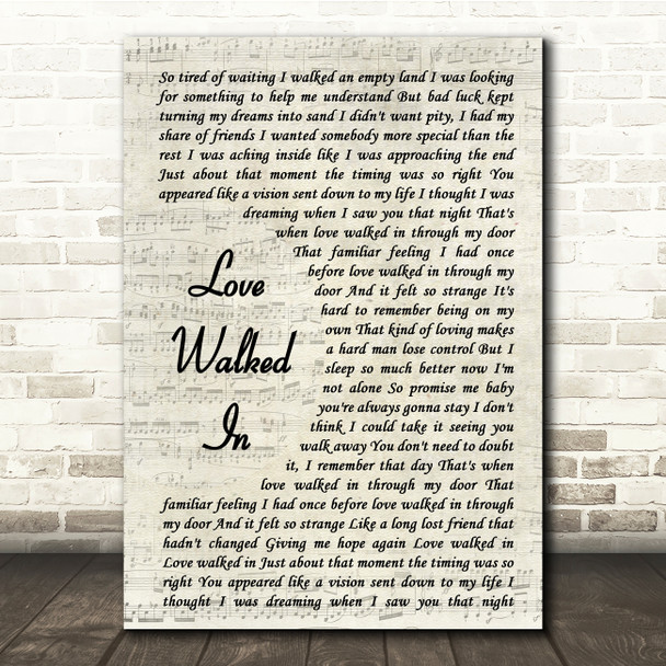 Thunder Love Walked In Vintage Script Song Lyric Music Print