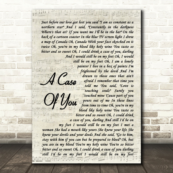 Joni Mitchell A Case Of You Vintage Script Song Lyric Music Print