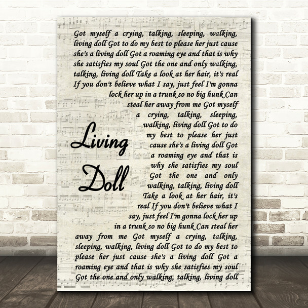 Cliff Richard and The Drifters Living Doll Vintage Script Song Lyric Music Print