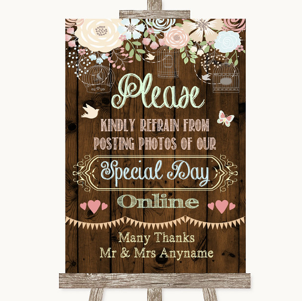 Rustic Floral Wood Don't Post Photos Online Social Media Wedding Sign