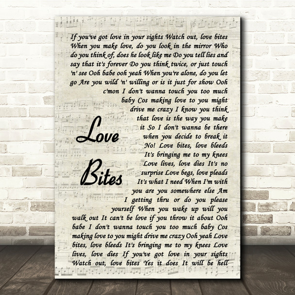 Def Leppard Love Bites Vintage Script Song Lyric Music Print