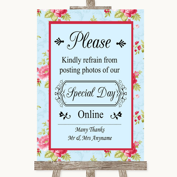 Shabby Chic Floral Don't Post Photos Online Social Media Wedding Sign