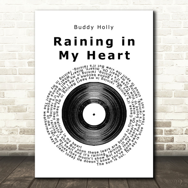 Buddy Holly Raining in My Heart Vinyl Record Song Lyric Music Print
