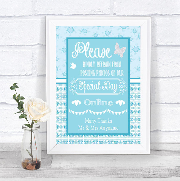 Winter Blue Don't Post Photos Online Social Media Personalized Wedding Sign