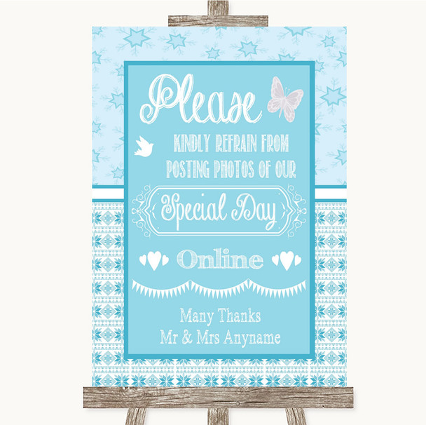 Winter Blue Don't Post Photos Online Social Media Personalized Wedding Sign