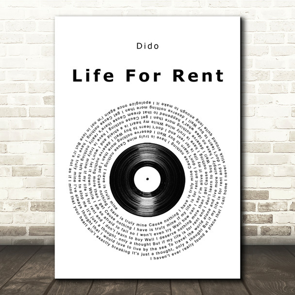 Dido Life For Rent Vinyl Record Song Lyric Music Print