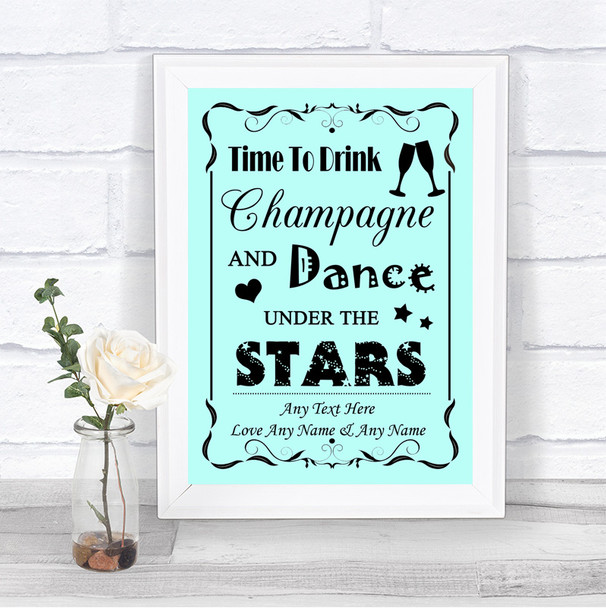 Aqua Drink Champagne Dance Stars Personalized Wedding Sign