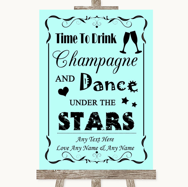 Aqua Drink Champagne Dance Stars Personalized Wedding Sign