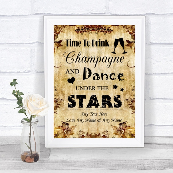 Autumn Vintage Drink Champagne Dance Stars Personalized Wedding Sign