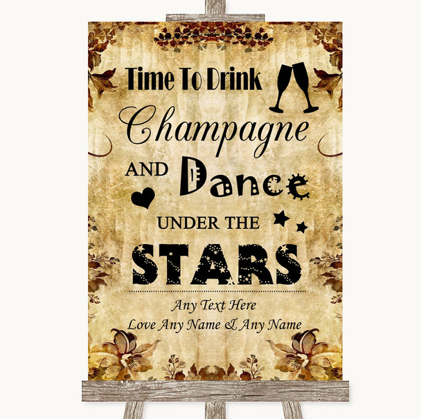 Autumn Vintage Drink Champagne Dance Stars Personalized Wedding Sign