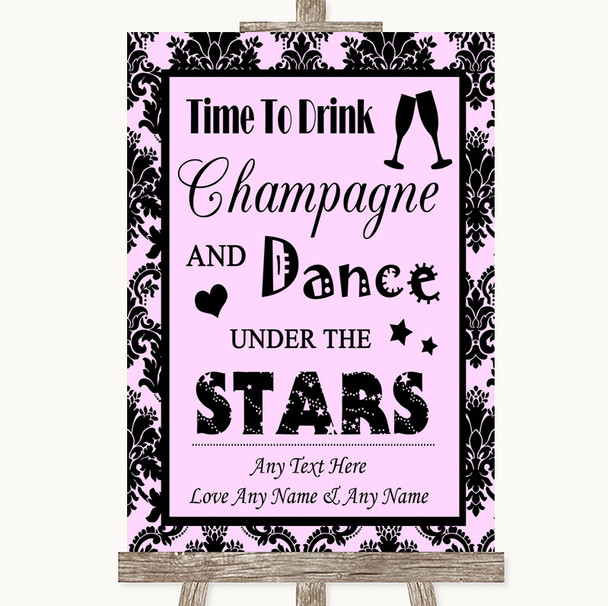 Baby Pink Damask Drink Champagne Dance Stars Personalized Wedding Sign