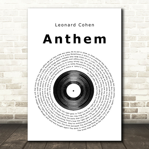 Leonard Cohen Anthem Vinyl Record Song Lyric Music Print