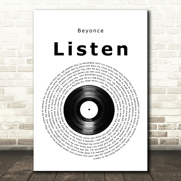 Beyonce Listen Vinyl Record Song Lyric Music Print