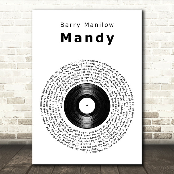 Barry Manilow Mandy Vinyl Record Song Lyric Music Print