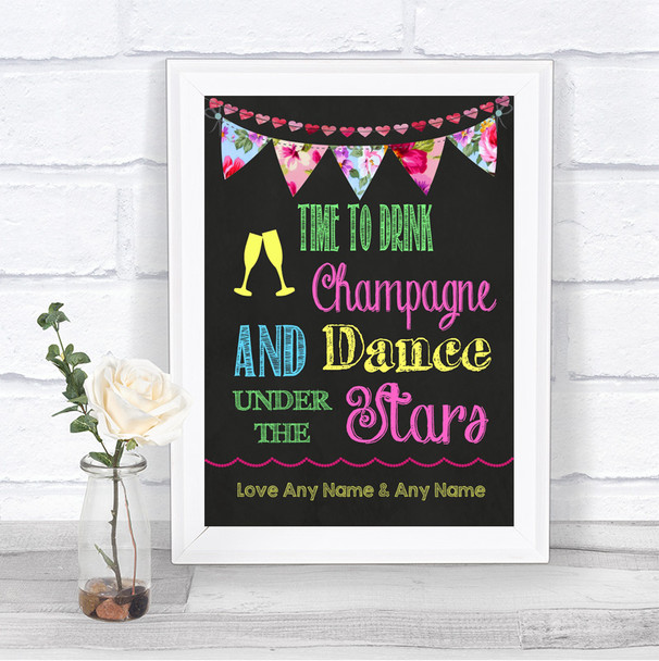 Bright Bunting Chalk Drink Champagne Dance Stars Personalized Wedding Sign