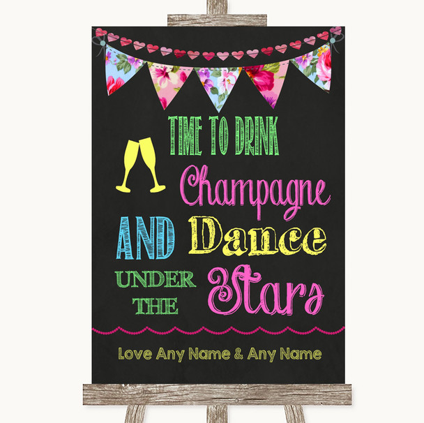 Bright Bunting Chalk Drink Champagne Dance Stars Personalized Wedding Sign