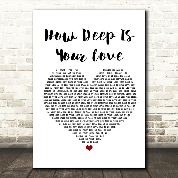 Calvin Harris & Disciples How Deep Is Your Love White Heart Song Lyric Music Print