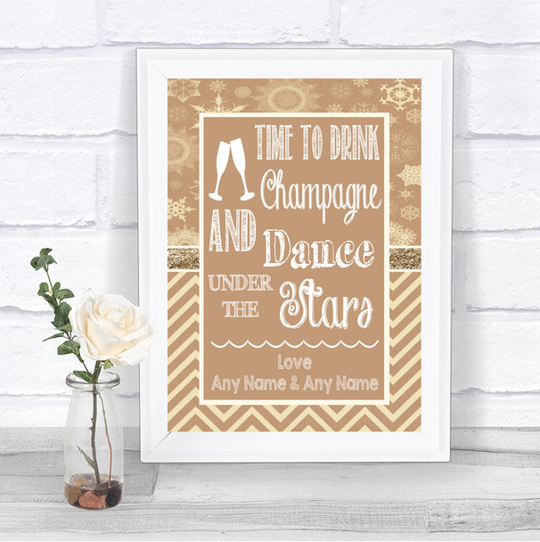 Brown Winter Drink Champagne Dance Stars Personalized Wedding Sign