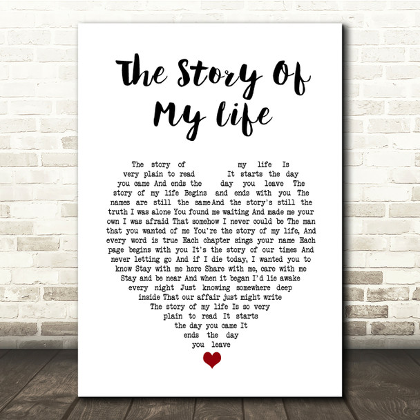 Neil Diamond The Story Of My Life White Heart Song Lyric Music Print