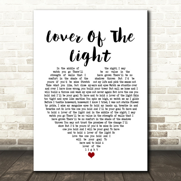 Mumford & Sons Lover Of The Light White Heart Song Lyric Music Print