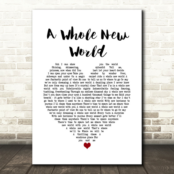 Peabo Bryson & Regina Belle A Whole New World White Heart Song Lyric Music Print
