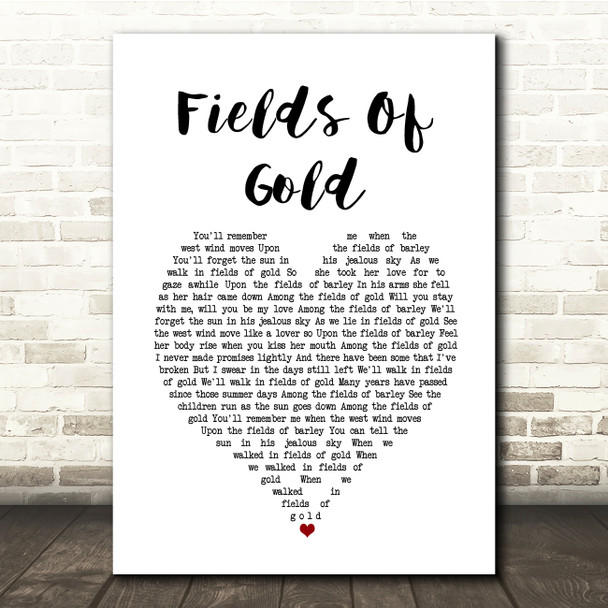 Sting Fields Of Gold White Heart Song Lyric Music Print