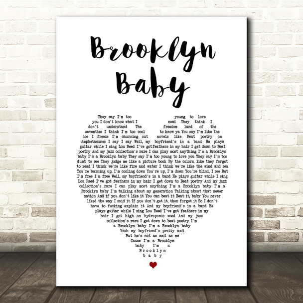 Lana Del Rey Brooklyn Baby White Heart Song Lyric Music Print