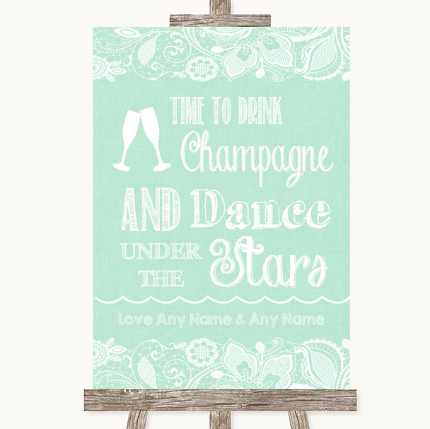 Green Burlap & Lace Drink Champagne Dance Stars Personalized Wedding Sign