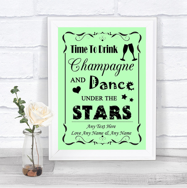 Green Drink Champagne Dance Stars Personalized Wedding Sign