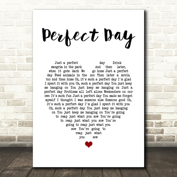 Lou Reed Perfect Day White Heart Song Lyric Music Print