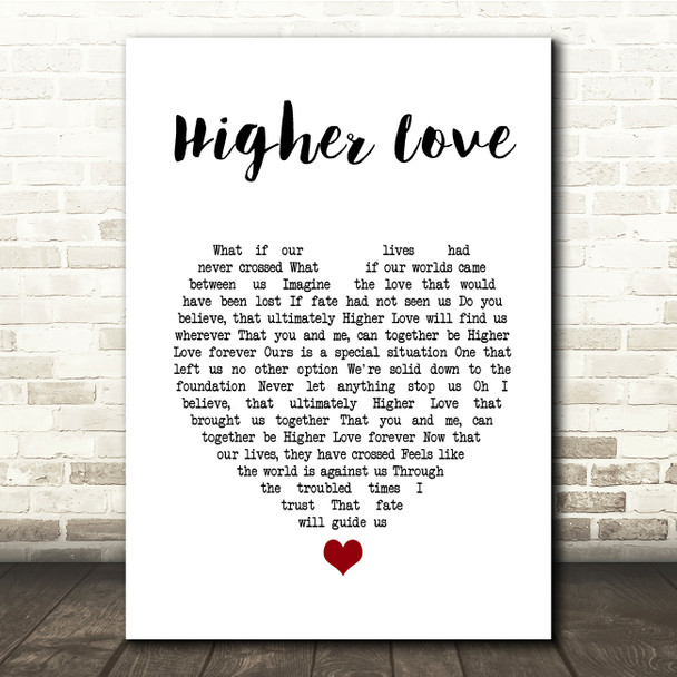 Three Legged Fox Higher Love White Heart Song Lyric Music Print