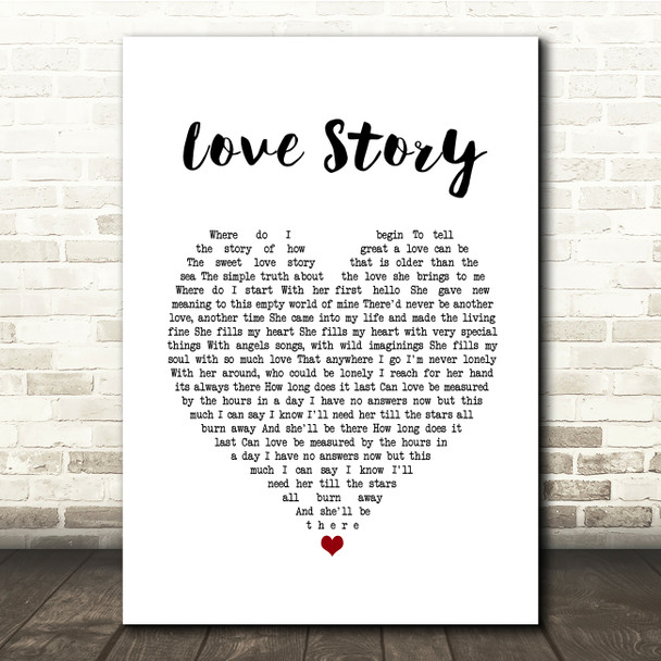 Johnny Mathis Love Story White Heart Song Lyric Music Print