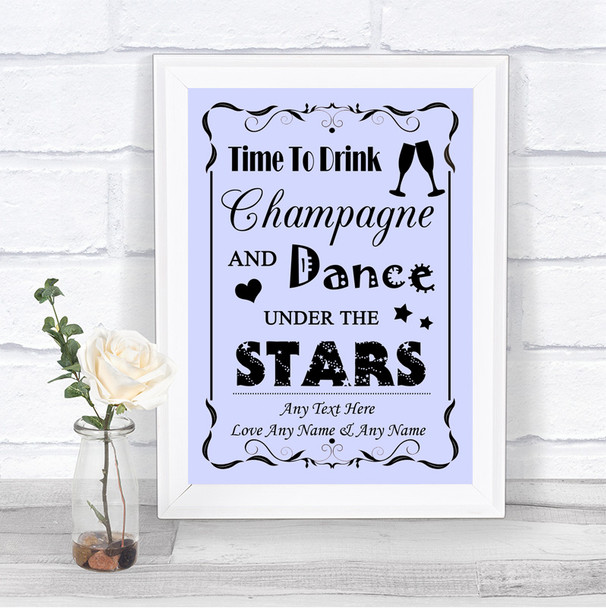 Lilac Drink Champagne Dance Stars Personalized Wedding Sign