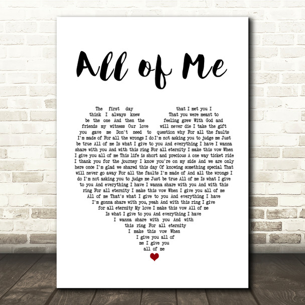 Mr. Blake All of Me White Heart Song Lyric Music Print