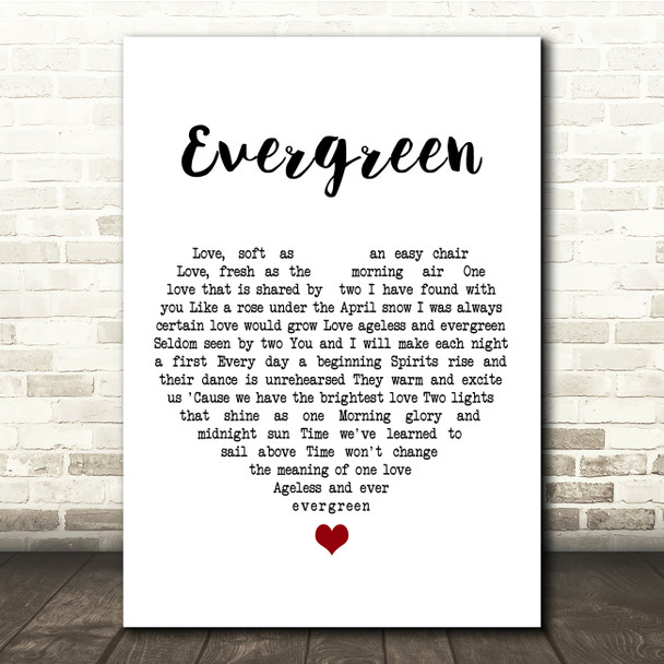 Barbra Streisand Evergreen White Heart Song Lyric Music Print